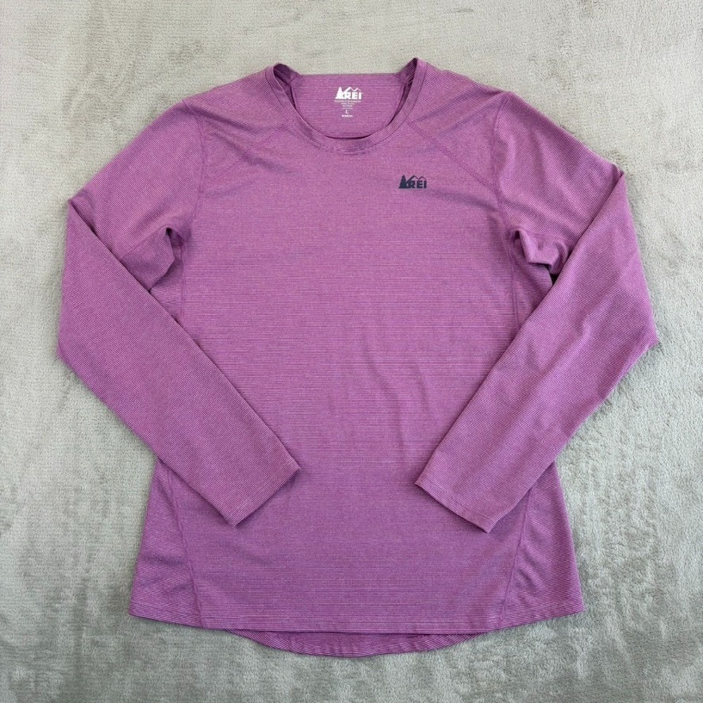 REI Co-Op Performance T Shirt in Fuschia Striped Women Large Long Sleeve NWOT